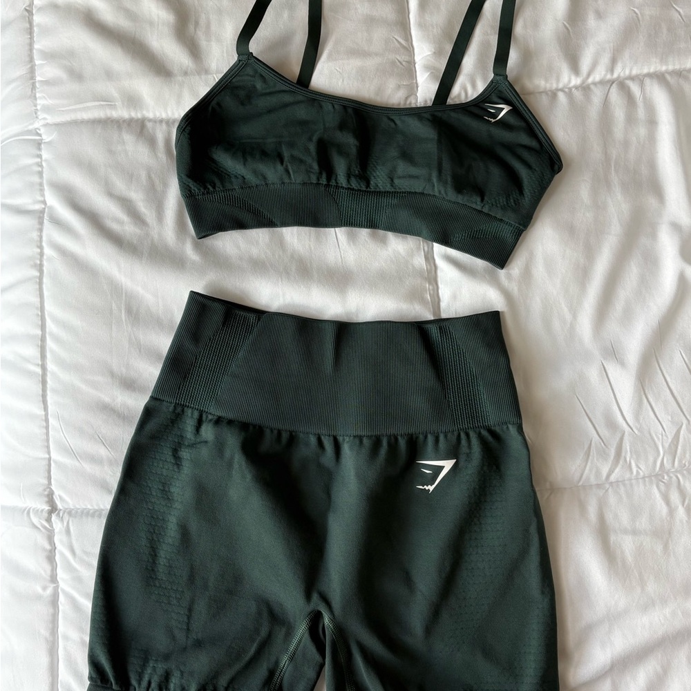 Gymshark Vital Athletic Shorts and Sports Bra Set - Woodland Green Marl - Picture 2 of 8